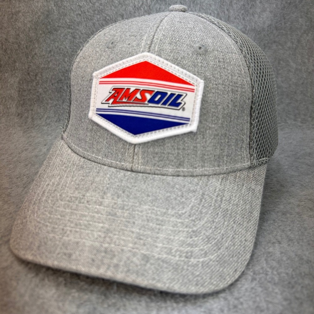 Amsoil Logo Patch Mens Gray Amsoil Trucker Hat Mesh Snapback OSFM
